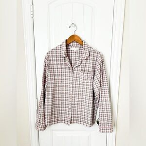 Eileen West Long Sleeve Plaid Fleece Pajama Button Down Shirt Size Large